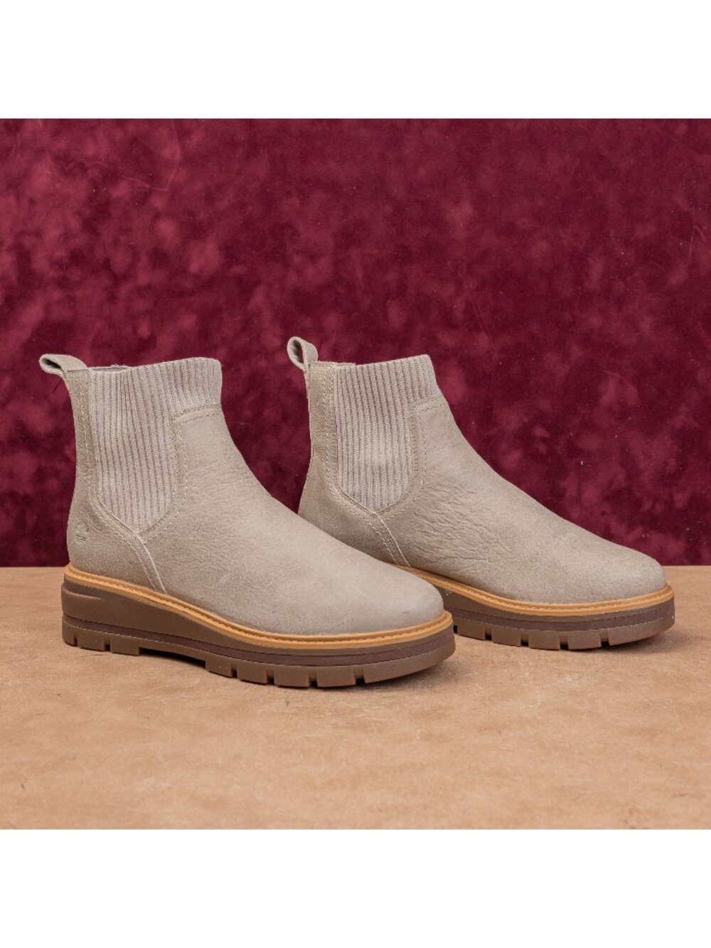 Timberland Women Valley Grey Leather Slip on Ankle Classic Chelsea Boots sz 8.5